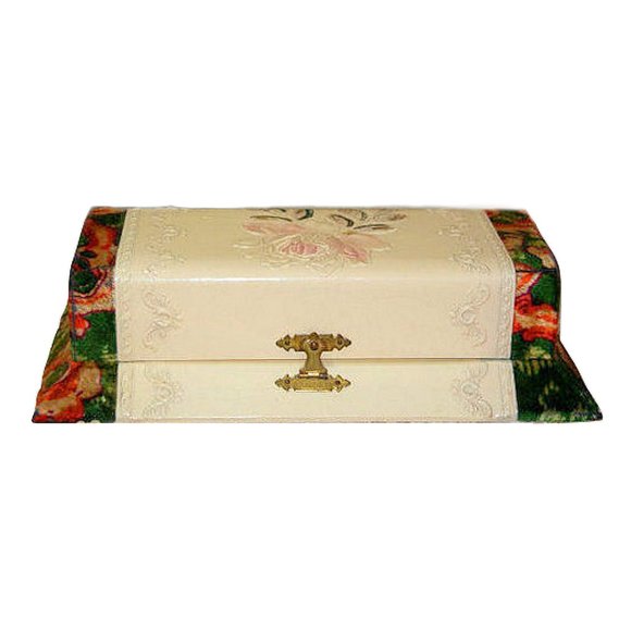 Antique Victorian Velvet & Celluloid Dresser Box Embossed Pink Rose Cottagecore - Picture 1 of 9